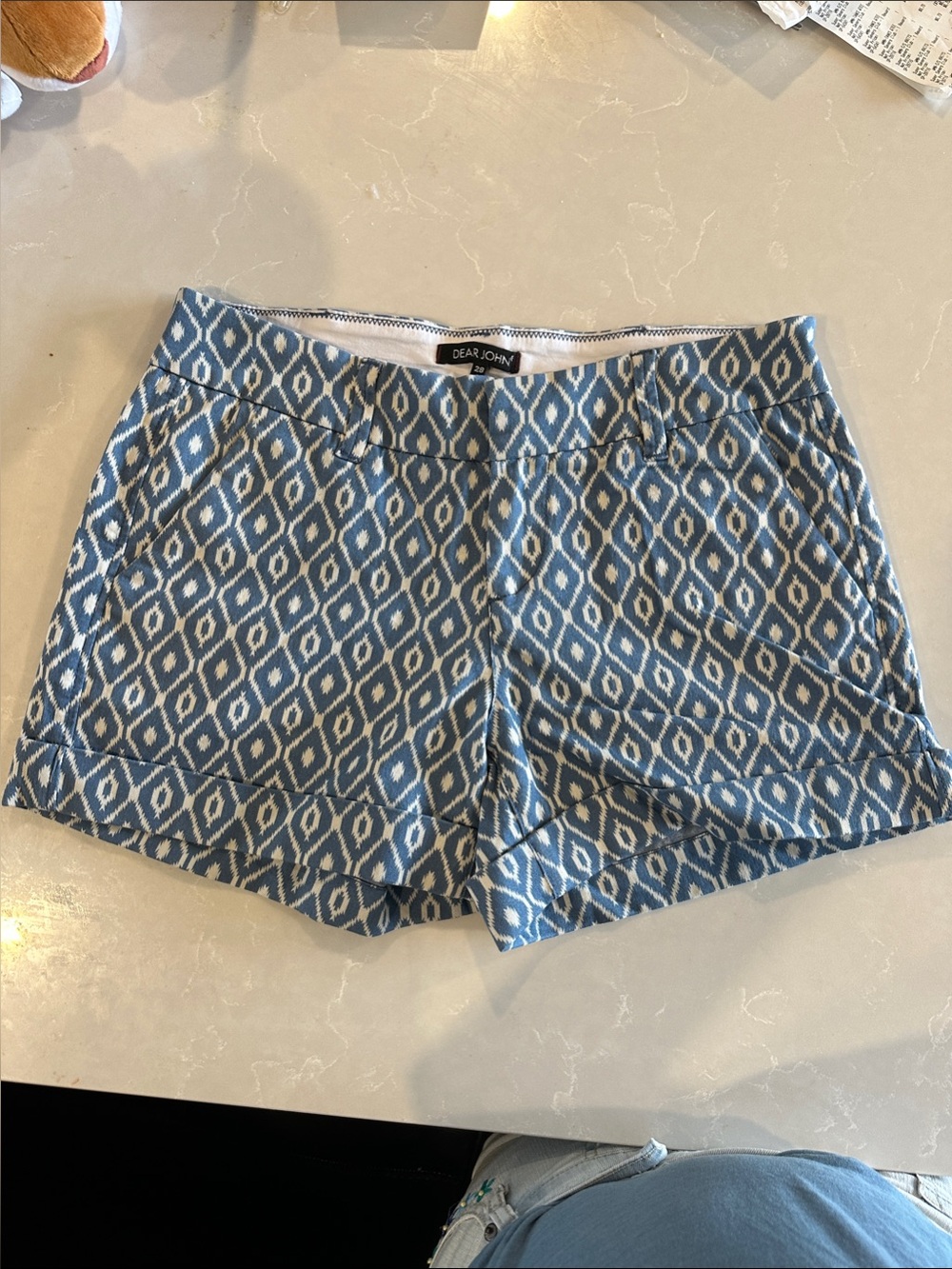 Dear John Blue and White Ikat Print Tailored Shorts